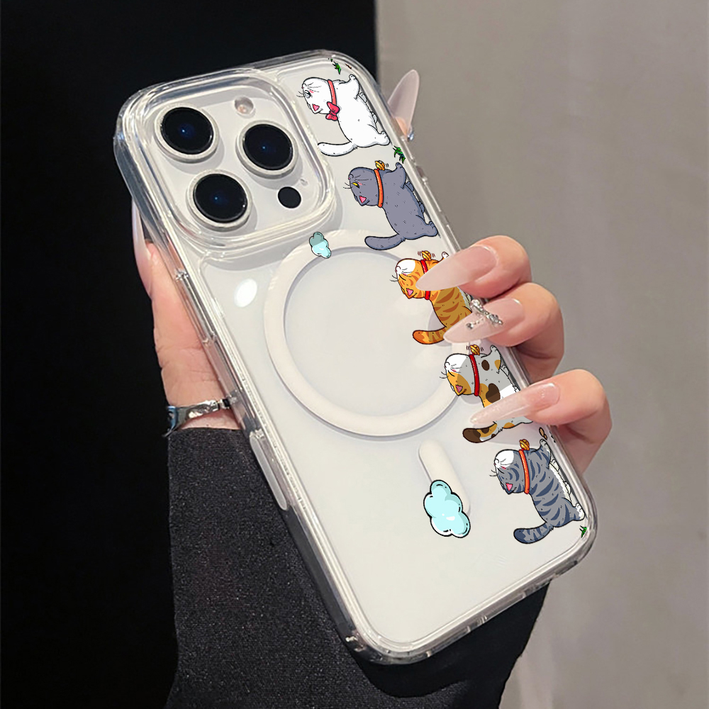 Apple Iphone 15 Pro Max - Sevimli Karikatür Kedi Desenli Şeffaf Telefon